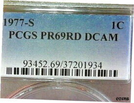 【極美品/品質保証書付】 アンティークコイン コイン 金貨 銀貨 [送料無料] U.S.--1977 "S" MEMORIAL PCGS PR69RD DCAM PENNY KM#201a
