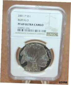 【極美品/品質保証書付】 アンティークコイン コイン 金貨 銀貨 [送料無料] 2001-P Buffalo Commemorative Dollar PCGS PF69UC Silver [052WEJ]