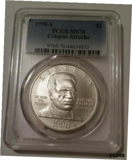 アンティークコイン コイン 金貨 銀貨 [送料無料] PCGS 1998 S Crispus Attucks Commemorative Silver Dollar MS70*