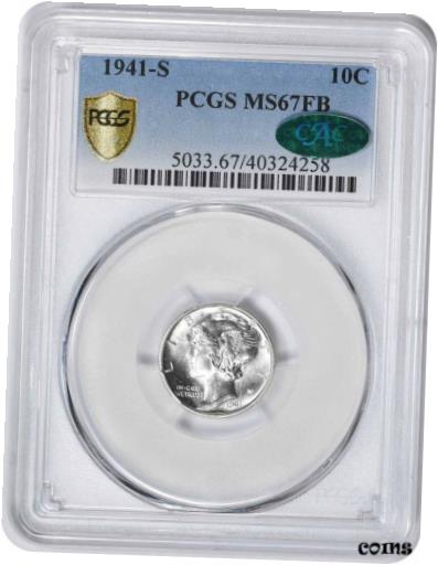 アンティークコイン コイン 金貨 銀貨 [送料無料] 1941-S Mercury Silver Dime MS67FB PCGS (CAC)