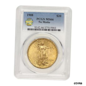 【極美品/品質保証書付】 アンティークコイン 金貨 1908 $20 Saint Gaudens PCGS MS66 NM No Motto PQ Approved Gold Double Eagle [送料無料] #got-wr-010943-2553