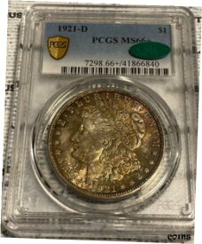 【極美品/品質保証書付】 アンティークコイン 1921-D Morgan Silver $1 PCGS MS66+ CAC, Gold Shield, rare, nice tones [送料無料] #cot-wr-010943-722