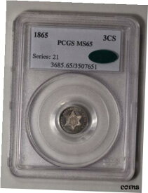 【極美品/品質保証書付】 アンティークコイン 銀貨 1865 3CS Three Cent Silver PCGS MS65 (CAC) [送料無料] #sot-wr-010946-1935