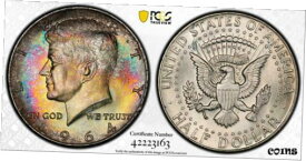 【極美品/品質保証書付】 アンティークコイン コイン 金貨 銀貨 [送料無料] 1964 PCGS MS64 Silver Kennedy Half Dollar, STUNNING COLOR TONE Blue, Pink, Green