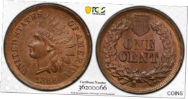 1866 インディアン ヘッド セント ペニー 1C PCGS MS 63 BN UNC - イーグルアイ フォト シール (066)1866 INDIAN HEAD CENT PENNY 1C PCGS MS 63 BN UNC - EAGLE EYE PHOTO SEAL (066)