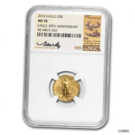 【極美品/品質保証書付】 アンティークコイン コイン 金貨 銀貨 [送料無料] 1/10 oz American Gold Eagle MS-70 NGC (Random Year/Signature) - SKU#245184