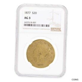 【極美品/品質保証書付】 アンティークコイン 金貨 1877 $20 Liberty Head Double Eagle Gold Coin NGC AG 3 [送料無料] #gct-wr-011000-7966