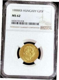 【極美品/品質保証書付】 アンティークコイン コイン 金貨 銀貨 [送料無料] 1888 KB GOLD HUNGARY 8 FORINT 20 FRANCS KREMNITZ COIN NGC MINT STATE 62