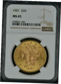 【極美品/品質保証書付】 アンティークコイン 金貨 1901 $20 Liberty Double Eagle US Gold Coin NGC MS65 [送料無料] #gct-wr-011000-8614