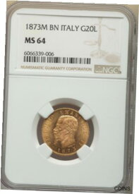 【極美品/品質保証書付】 アンティークコイン コイン 金貨 銀貨 [送料無料] ITALY KINGDOM 1873-M-BN 20 LIRE GOLD COIN CHOICE UNCIRCULATED CERTIFIED NGC MS64
