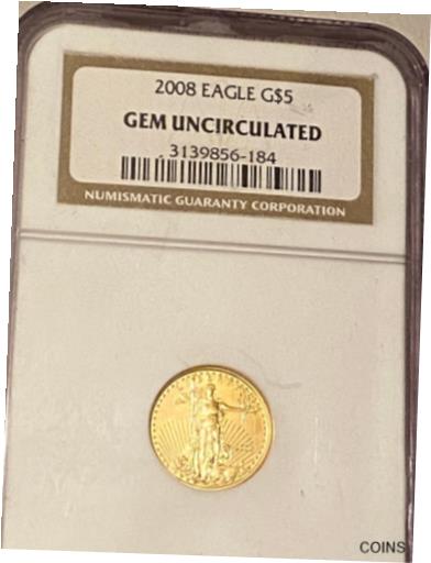 アンティークコイン コイン 金貨 銀貨 [送料無料] 2008 GOLD EAGLE GOLD $5 DOLLAR COIN 1/10oz NGC GEM UNCIRCULATED BRILLIANT FINISHのサムネイル