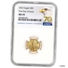 【極美品/品質保証書付】 アンティークコイン コイン 金貨 銀貨 [送料無料] 2022 American Gold Eagle 1/10 oz $5 - NGC MS70 First Day of Issue Grade 70