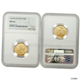 【極美品/品質保証書付】 アンティークコイン コイン 金貨 銀貨 [送料無料] Italy 1931R Year IX 50 Lire Gold NGC MS64