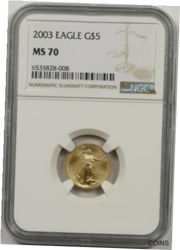 アンティークコイン コイン 金貨 銀貨 [送料無料] 2003 Gold Eagle $5 NGC MS 70 (Tenth-Ounce) 1/10 oz Fine Goldのサムネイル