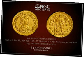 【極美品/品質保証書付】 アンティークコイン 金貨 VALENTINIAN III NGC Ch AU GOLD ROMAN COINS AV SOLIDUS(4.48g.) AD425-455. A822 [送料無料] #gct-wr-011000-3395
