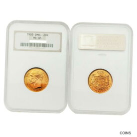 【極美品/品質保証書付】 アンティークコイン コイン 金貨 銀貨 [送料無料] Denmark 1908 20 Kroner Gold NGC MS65 Sku# 5056