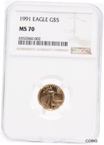 アンティークコイン コイン 金貨 銀貨 [送料無料] 1991 $5 Gold American Eagle NGC MS70 1/10 ozのサムネイル