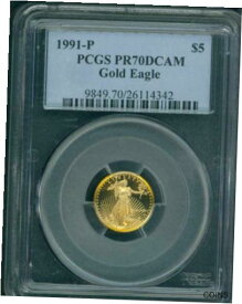 【極美品/品質保証書付】 アンティークコイン コイン 金貨 銀貨 [送料無料] 1991-P $5 GOLD EAGLE 1/10 Oz. G$5 PCGS PF70 PF-70 PROOF PR70 DEEP CAMEO