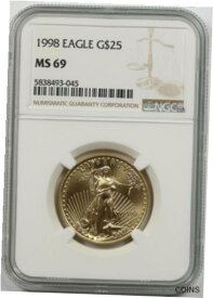 【極美品/品質保証書付】 アンティークコイン コイン 金貨 銀貨 [送料無料] 1998 Gold Eagle $25 Half-Ounce MS 69 NGC 1/2 oz Fine Gold