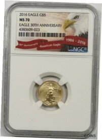 【極美品/品質保証書付】 アンティークコイン コイン 金貨 銀貨 [送料無料] 2016 Gold Eagle $5 NGC MS 70 (Tenth-Ounce) 1/10 oz Fine Gold 30th Anniv Label