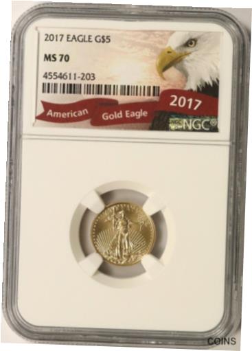 アンティークコイン コイン 金貨 銀貨 [送料無料] 2017 $5 Gold 1/10 oz American Eagle NGC MS70のサムネイル