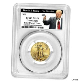 【極美品/品質保証書付】 アンティークコイン コイン 金貨 銀貨 [送料無料] 2022 $10 American Gold Eagle 1/4 oz PCGS MS70 FDOI Trump 45th President Label