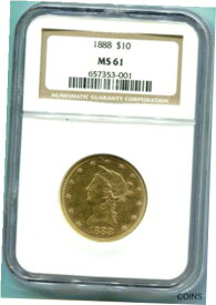 【極美品/品質保証書付】 アンティークコイン 金貨 1888 1888-P $10 GOLD LIBERTY EAGLE NGC MS61 MS-61 SCARCE Older Holder !! [送料無料] #got-wr-011000-6623