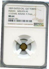 【極美品/品質保証書付】 アンティークコイン コイン 金貨 銀貨 [送料無料] 1859 Indian 1/4 California Gold Token / NGC MS64 POP 7 - LR7 Nice Toning