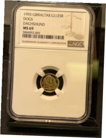 【極美品/品質保証書付】 アンティークコイン コイン 金貨 銀貨 [送料無料] Gibraltar 1993 1/25 oz Gold Dachshund Dog NGC MS69