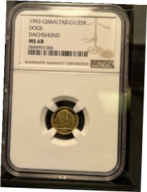 【極美品/品質保証書付】 アンティークコイン コイン 金貨 銀貨 [送料無料] Gibraltar 1993 1/25 oz Gold Dachshund Dog NGC MS68
