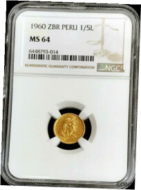 【極美品/品質保証書付】 アンティークコイン コイン 金貨 銀貨 [送料無料] 1960 ZBR GOLD PERU 1/5 LIBRA COIN LIMA MINT NGC MINT STATE 64