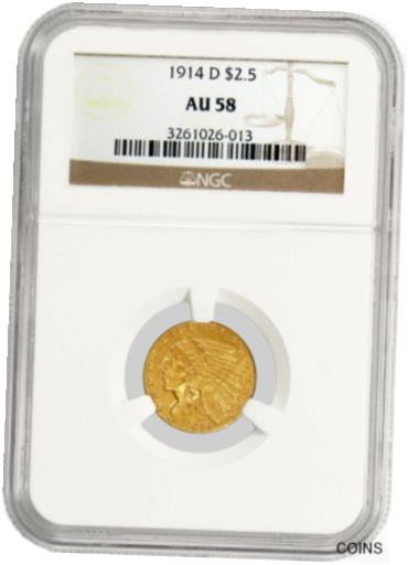 アンティークコイン コイン 金貨 銀貨 [送料無料] 1914 D $2.50 Indian Head Quarter Eagle Gold NGC AU58 About Uncirculated Coinのサムネイル