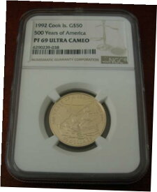 【極美品/品質保証書付】 アンティークコイン コイン 金貨 銀貨 [送料無料] Cook Islands 1992 Gold $50 NGC PF69UC 500 Years of America
