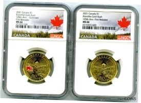 【極美品/品質保証書付】 アンティークコイン コイン 金貨 銀貨 [送料無料] 2021 $1 CANADA NGC MS66 KLONDIKE GOLD RUSH LOON LOONIE DOLLAR MATCHED 2-COIN SET