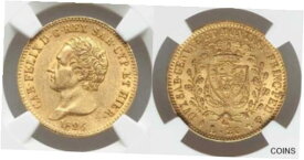 【極美品/品質保証書付】 アンティークコイン コイン 金貨 銀貨 [送料無料] 1826 Eagle L Gold Coin Sardinia Italy 20 Lire King Carlo Felice KM# 118.1 AU58