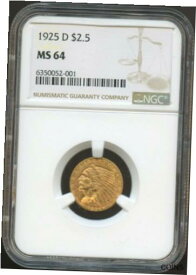 【極美品/品質保証書付】 アンティークコイン コイン 金貨 銀貨 [送料無料] 1925 D $2.50 Indian Gold Quarter Eagle MS 64 NGC, Great Color!