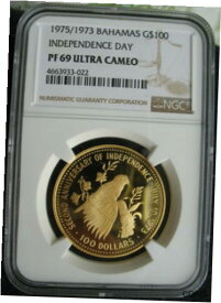 【極美品/品質保証書付】 アンティークコイン コイン 金貨 銀貨 [送料無料] 1975/1973 Bahamas Independence Day Gold $100 Dollars NGC PF-69 Ul.Cameo Parrot