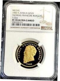 【極美品/品質保証書付】 アンティークコイン コイン 金貨 銀貨 [送料無料] 1983 GOLD SOUTH AFRICA 1/2 oz THOMAS FRANCOIS BURGERS COIN NGC PROOF 70 UC