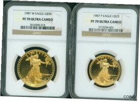 【極美品/品質保証書付】 アンティークコイン 金貨 1987 2-COINS SET GOLD EAGLE 1987-W $50 & 1987-P $25 NGC PR70 PROOF PF70 PF-70 [送料無料] #gct-wr-011004-4364