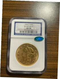 【極美品/品質保証書付】 アンティークコイン 金貨 1864-S $20 Gold Liberty Head Gold Double Eagle NGC AU 58 CAC SS Republic RARE [送料無料] #got-wr-011004-4790