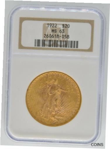 【極美品/品質保証書付】 アンティークコイン 金貨 1922 Saint- Gaudens $20 US Gold Coin Graded NGC MS 63 Philadelphia United States [送料無料] #gct-wr-011004-6722：金銀プラチナ ワールドリソース