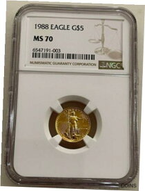 【極美品/品質保証書付】 アンティークコイン 金貨 1988 $5 American Gold Eagle NGC MS70 1/10 Oz Coin NGC Book Value $7000 [送料無料] #gct-wr-011004-692