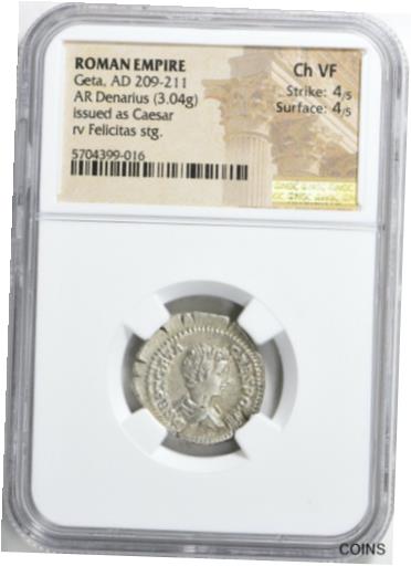 アンティークコイン コイン 金貨 銀貨 [送料無料] Geta AD 209-211 Roman AR Denarius NGC ChVFのサムネイル