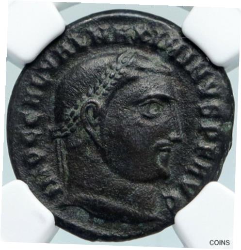  アンティークコイン コイン 金貨 銀貨  [送料無料] MAXIMINUS II DAIA Authentic Ancient 312AD OLD Roman Coin GENIUS EAGLE NGC i89419