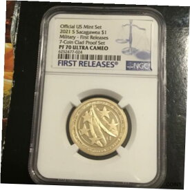 【極美品/品質保証書付】 アンティークコイン コイン 金貨 銀貨 [送料無料] 2021- S Sacagawea $1 Military F.R. From 7-Coin Clad Set NGC PF70 UC- Blue Label