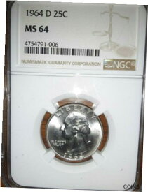 【極美品/品質保証書付】 アンティークコイン コイン 金貨 銀貨 [送料無料] 1964 D 25c Washington quarter NGC MS64 Very nice silver coin!!