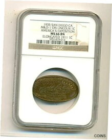 1935年 アメリカ博覧会 サンディエゴ カリフォルニア州 細長いトークン M&D-1 MS66 BN NGC1935 America's Exposition San Diego CA Elongated Token M&D-1 MS66 BN NGC