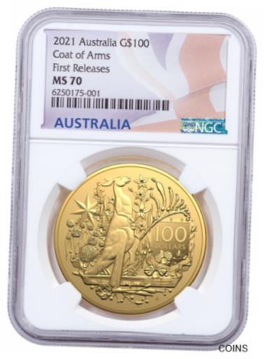 【極美品/品質保証書付】 アンティークコイン 金貨 2021 Australia Coat of Arms 1 oz Gold $100 Coin NGC MS70 FR Flag Label [送料無料] #gct-wr-011095-3916：金銀プラチナ ワールドリソース