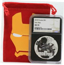 【極美品/品質保証書付】 アンティークコイン コイン 金貨 銀貨 [送料無料] 2018 Iron Man 1 Oz Silver NGC MS70 Tuvalu $1 Coin MARVEL w/ Pouch Bag - JN417