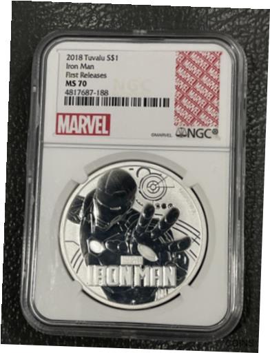 【極美品/品質保証書付】 アンティークコイン コイン 金貨 銀貨 [送料無料] 2018 Tuvalu $1 Silver Marvel Iron Man NGC MS70 First Releases：金銀プラチナ ワールドリソース